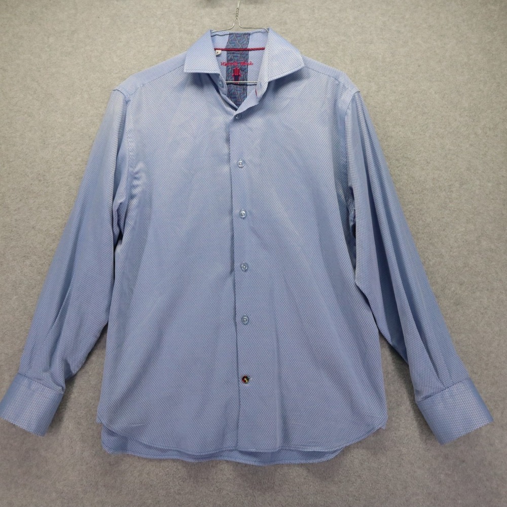 Luchiano Visconti Black Shirt‎ Mens Small Button Up Blue Diamond Long Sleeve